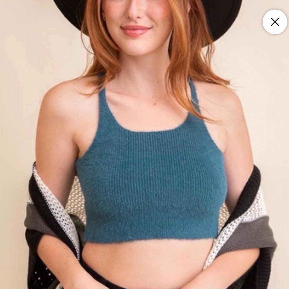 Women's Teal Knit Crop Top